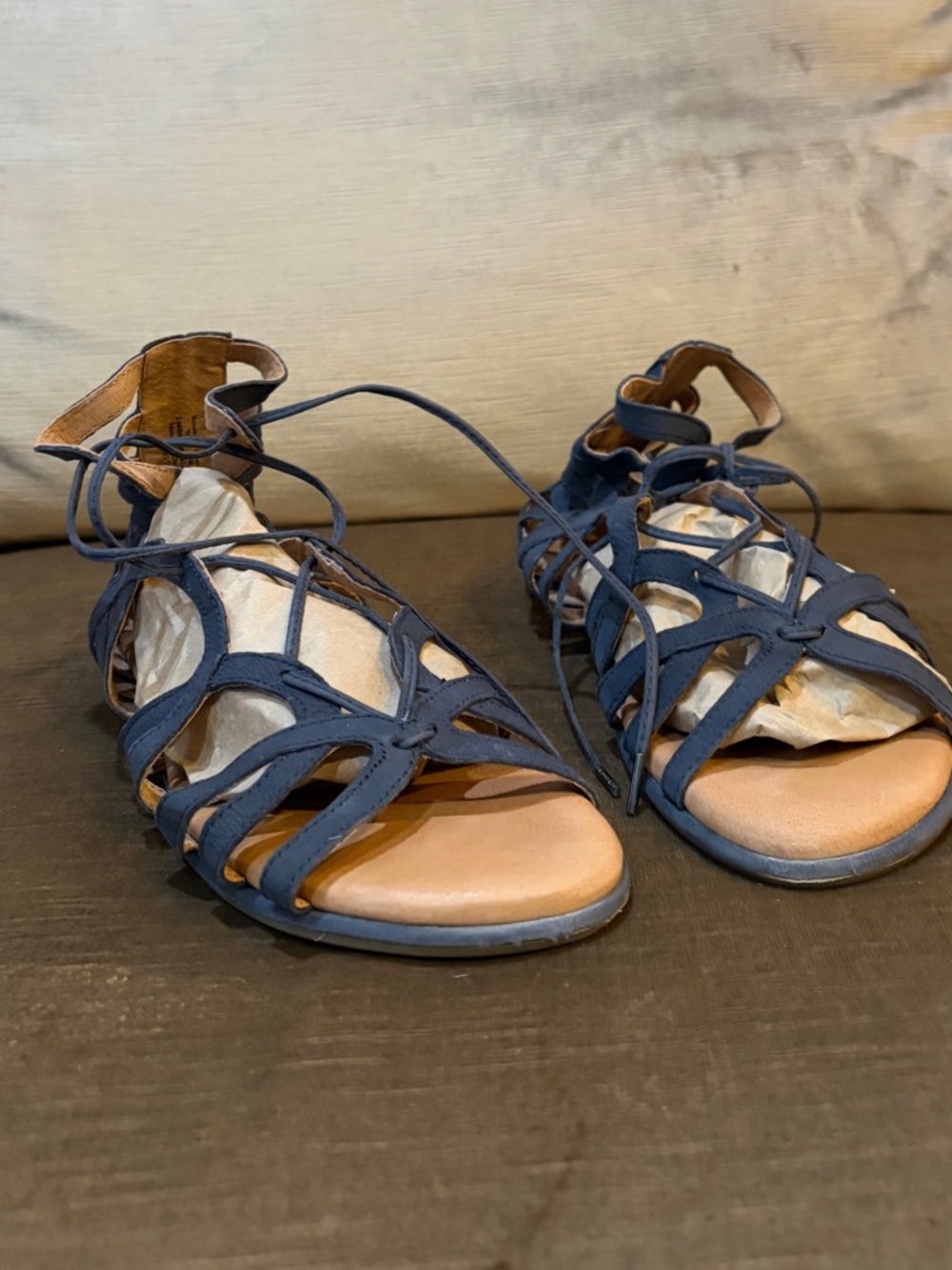 gentle souls Navy Lace-Up Cutout Sandals